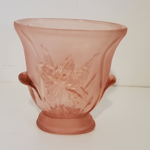 Vintage Pink Frosted Depression Glass Vase - Picture 7 of 7